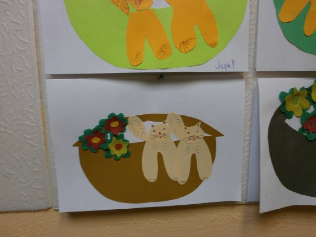 Открытка для мамы «Коты». Аппликация Фото Открытка для мамы «Коты». Аппликация