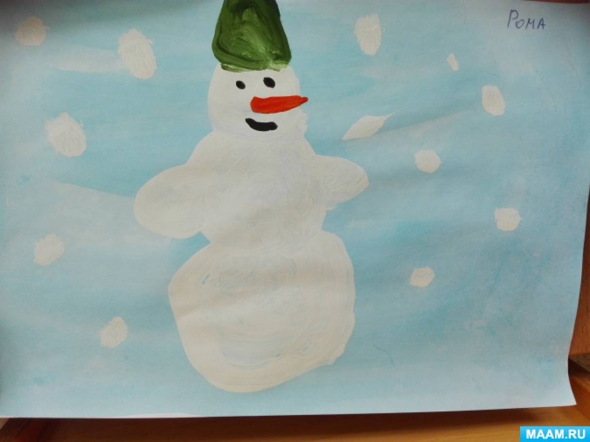 Конспект занятия по рисованию снеговик