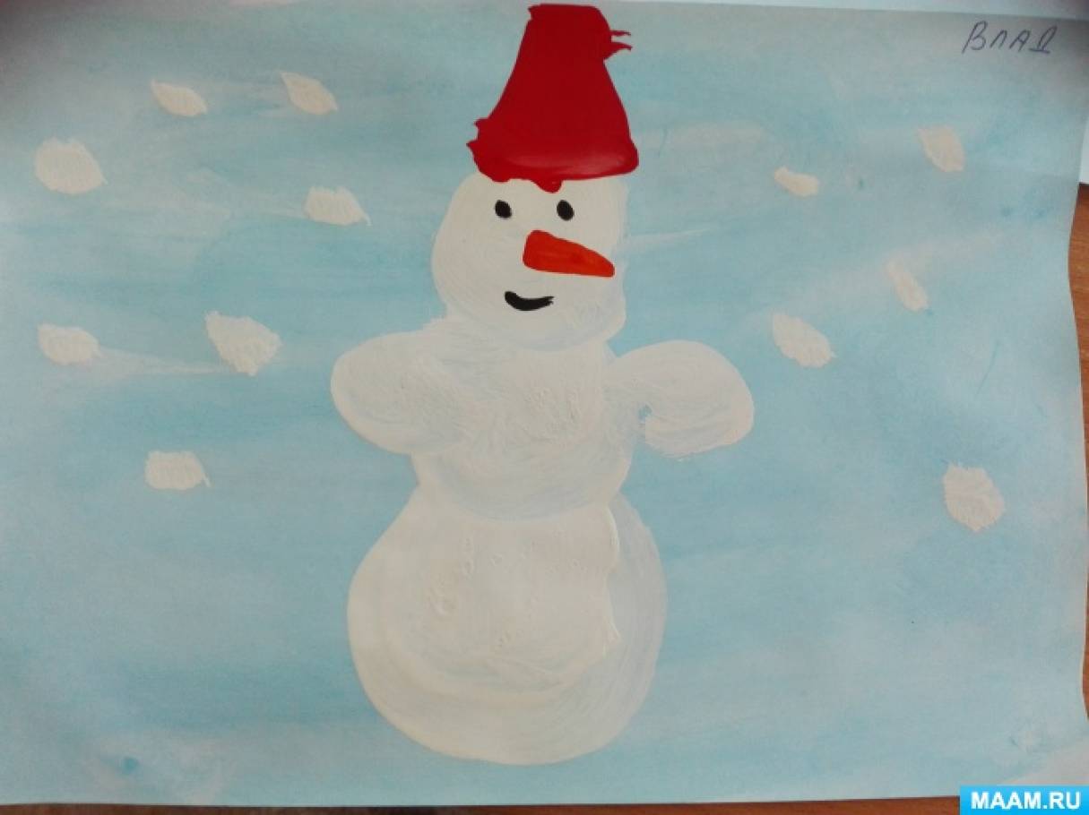 Конспект занятия 2 мл группа рисования снеговика