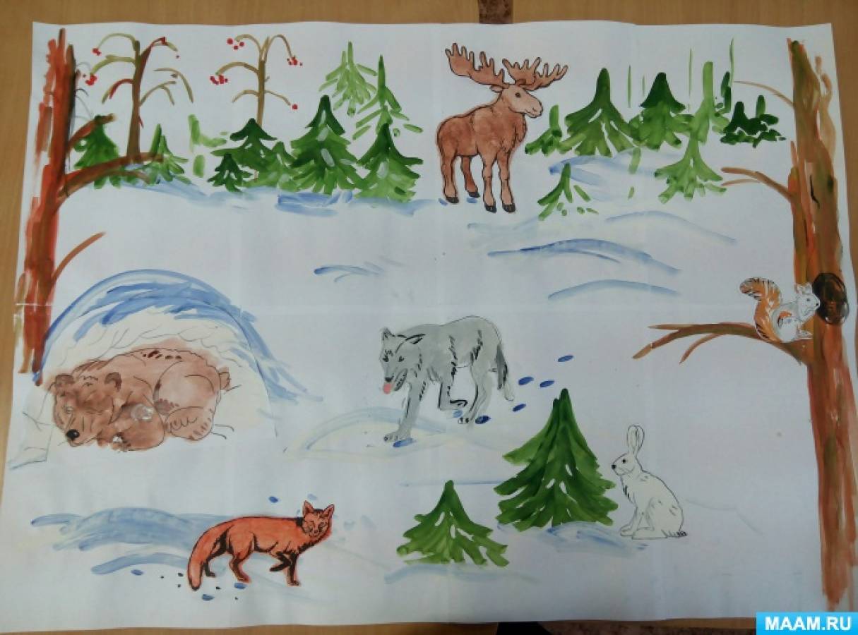Конспект занятия по рисованию дзикие животные