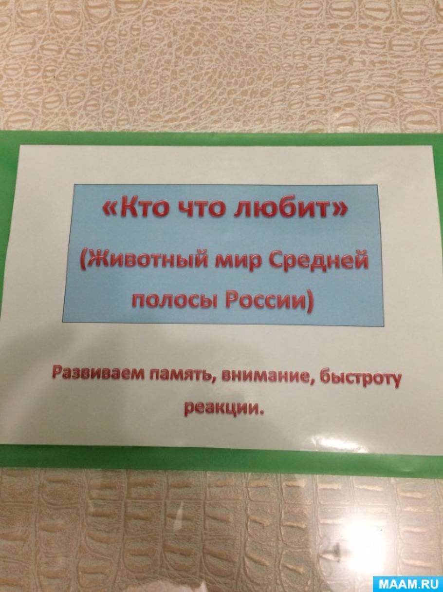 Дидактична гра «Хто що любить. Тваринний світ середньої смуги Росії »Фото Дидактическая игра «Кто что любит. Животный мир средней полосы России»