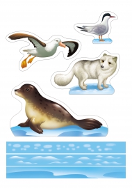 Животные севера из бумаги для макета: тюлень, песец, альбатрос, крачка