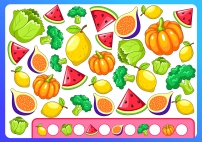 Найди и посчитай все овощи и фрукты на картинке