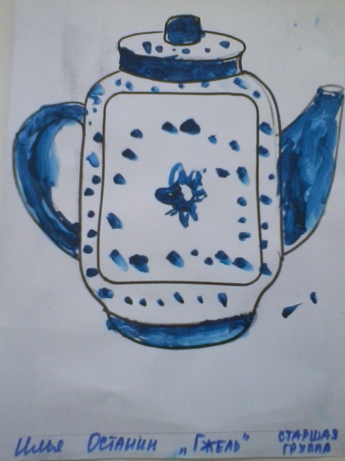 Гжельская роспись чайник рисунок