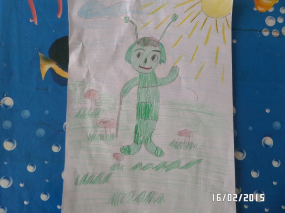 "Кузя из Лунтика" Любимая сказка. Февраль 2015. Поделки и рисунки. Дошкольники "Кузя из Лунтика"