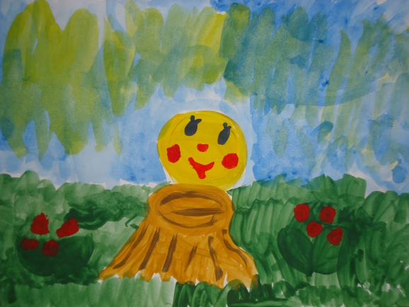 Рисунок колобка на пеньке