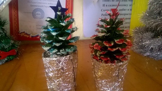 елочка из шишки Конкурс Новогодних поделок. Январь 2016. Дошкольники елочка из шишки