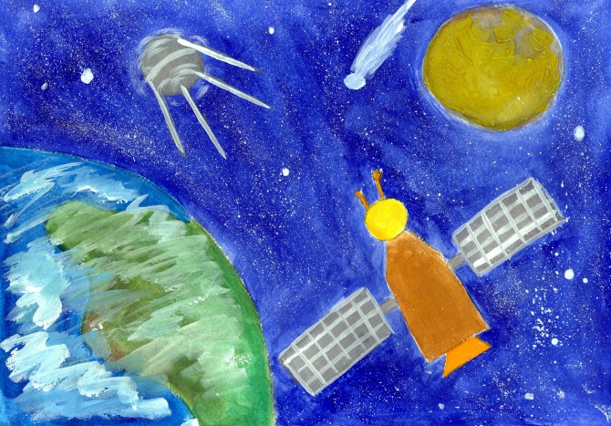 Спутник рисунок для детей. Космический Спутник рисунок. Рисунок на космическую тему. Рисование космос. Рисование для детей космос.