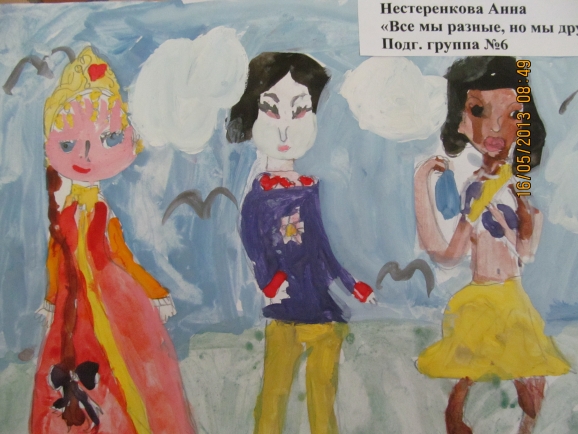 Нестеренкова Анна, 7 лет, "Все мы разные, но мы друзья!" МБДОУ "ДСКВ№8", г. Сухой Лог, Свердловской области Конкурс детского рисунка. Май 2013. Нестеренкова Анна, 7 лет, "Все мы разные, но мы друзья!" МБДОУ "ДСКВ№8", г. Сухой Лог, Свердловской области