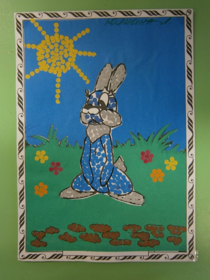 зайчик на поляне Русская народная сказка. Декабрь 2013. Поделки и рисунки. Дошкольники зайчик на поляне