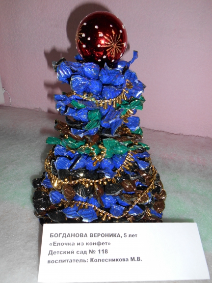 Конфетная елочка Конкурс «Маленькой ёлочке холодно зимой». Декабрь 2013. Поделки и рисунки. Дошкольники Конфетная елочка