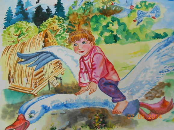 Гуси лебеди Русская народная сказка. Июнь 2014. Поделки и рисунки. Дошкольники Гуси лебеди
