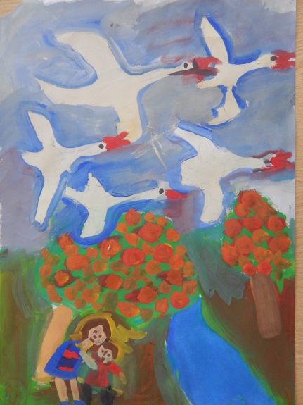 Гуси-лебеди Любимая сказка. Февраль 2015. Поделки и рисунки. Дошкольники Гуси-лебеди