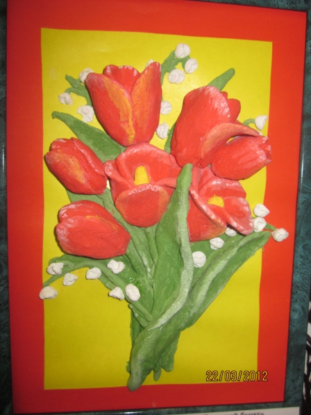 «Тюльпаны» — подарок своими руками к 8 марта (из солёного теста)