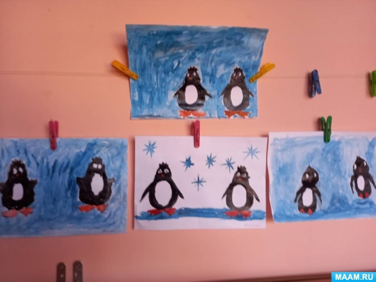 Фотоотчет «Как мы рисовали пингвинов на льдине» с детьми подготовительной группы