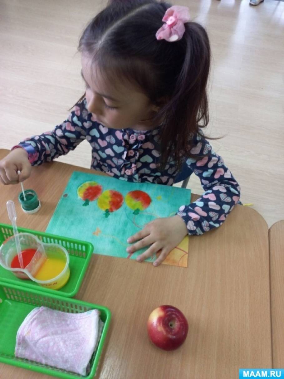 Фотоотчет о рисовании детей 4–5 лет «Яблоки для ежат»