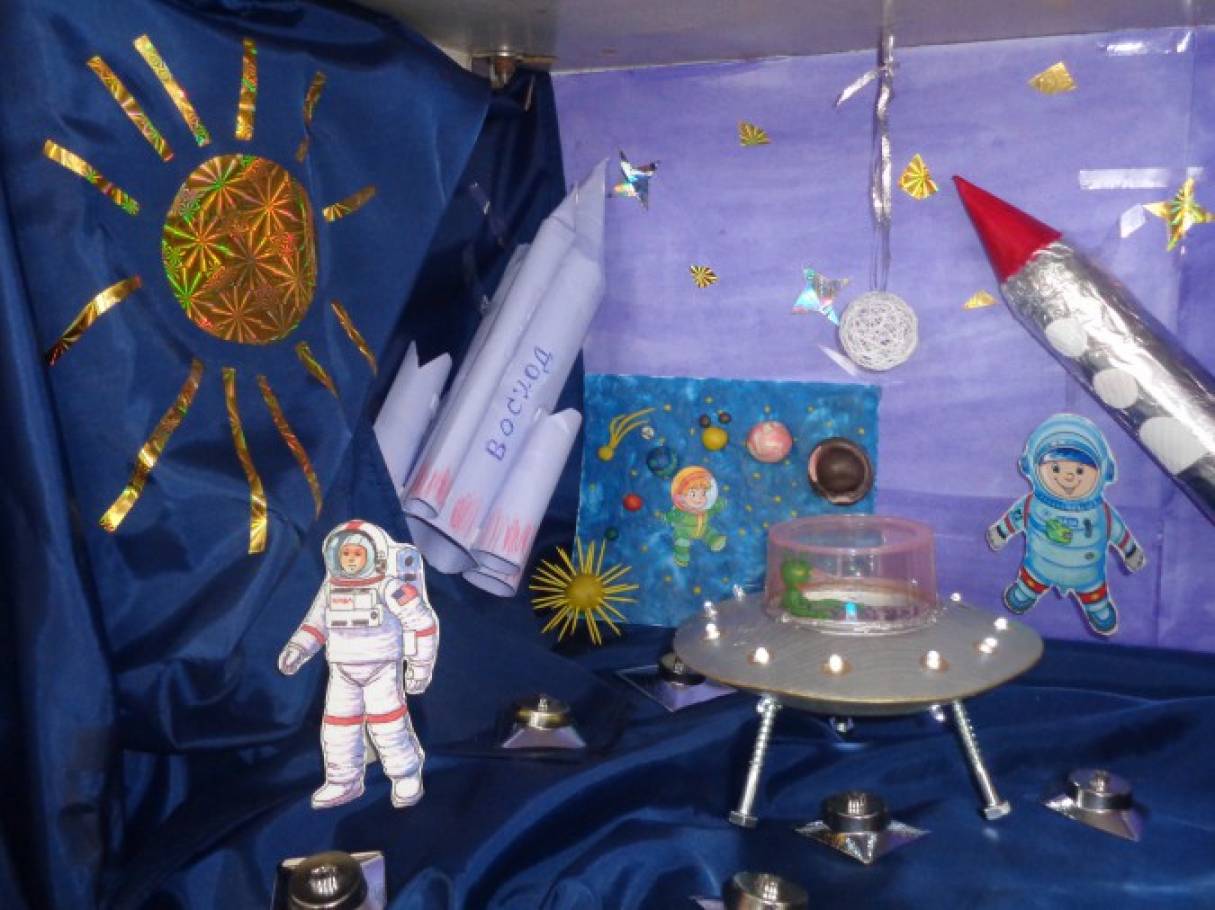Сценарий день космонавтики в старшей группе. Уголок космоса в детском саду. Макет космоса для детского сада. Уголок космоса в детсаду. Макет космос в садик.