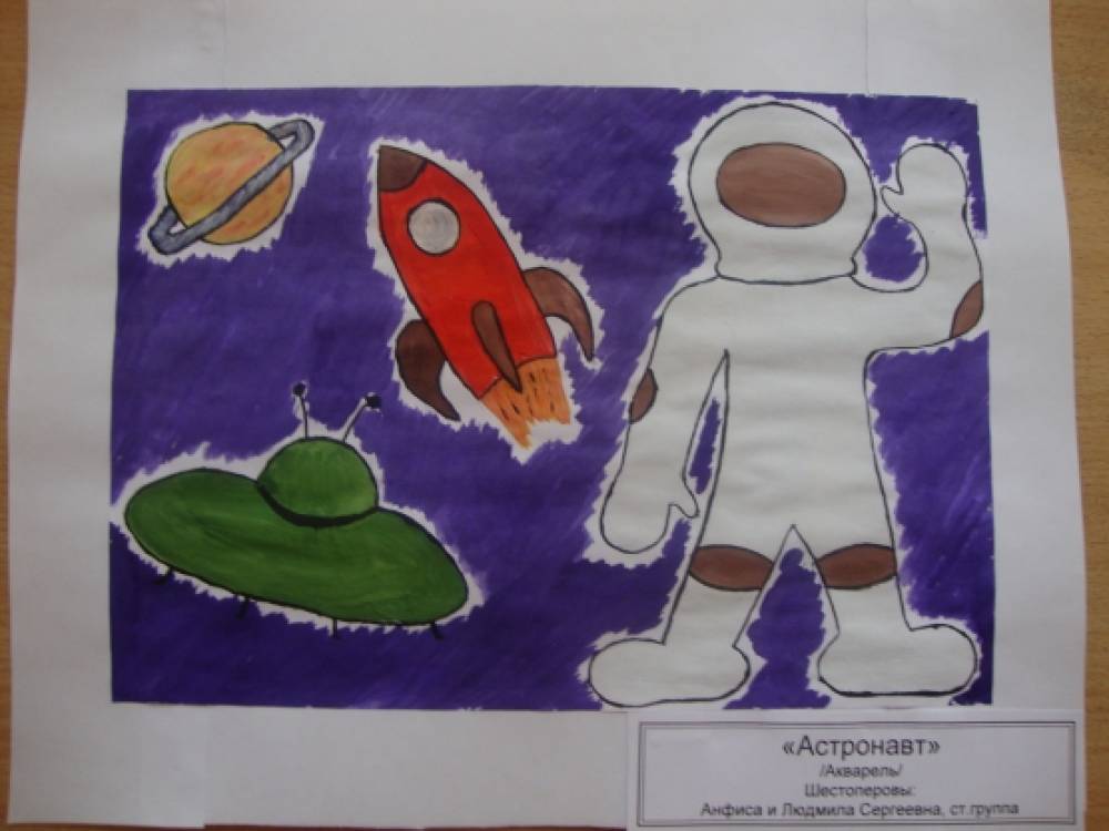 Нод день космонавтики. Рисунок ко Дню космонавтики. Рисование Космонавта в детском саду. Конкурс рисунков ко Дню космонавтики в детском саду. Аппликация ко Дню космонавтики.