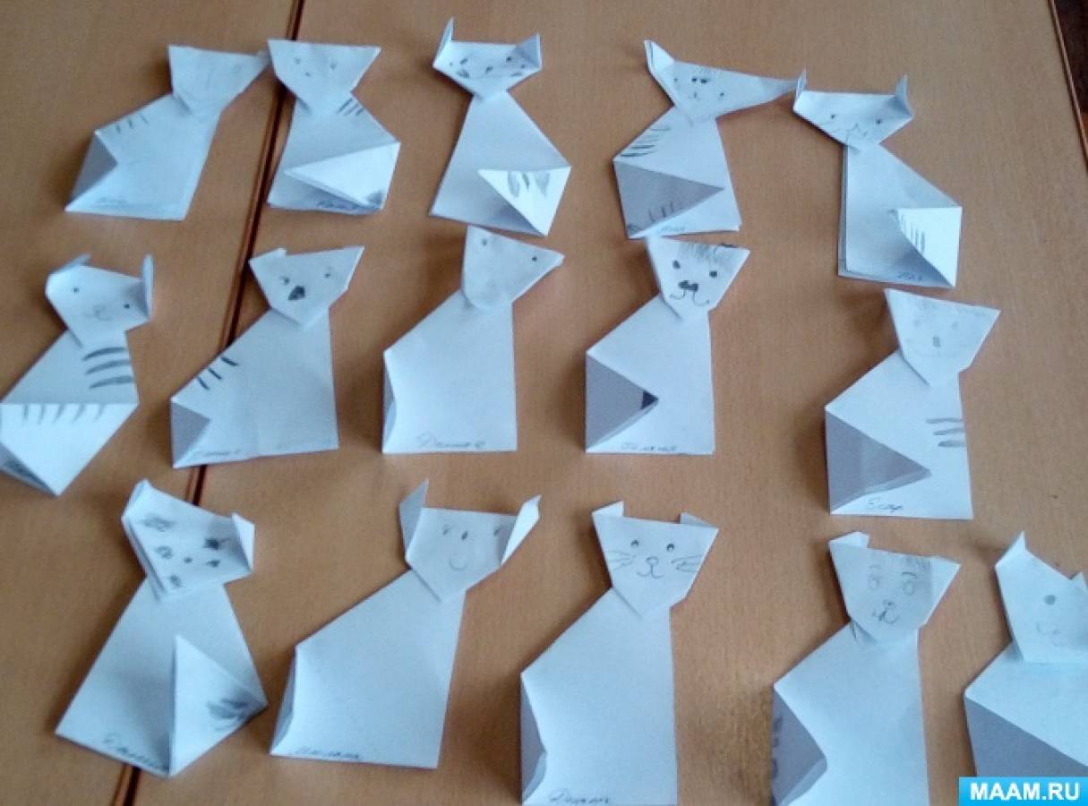 Конспект НОД по оригами «Кошка» для детей старшего дошкольного возраста (1  фото). Воспитателям детских садов, школьным учителям и педагогам - Маам.ру