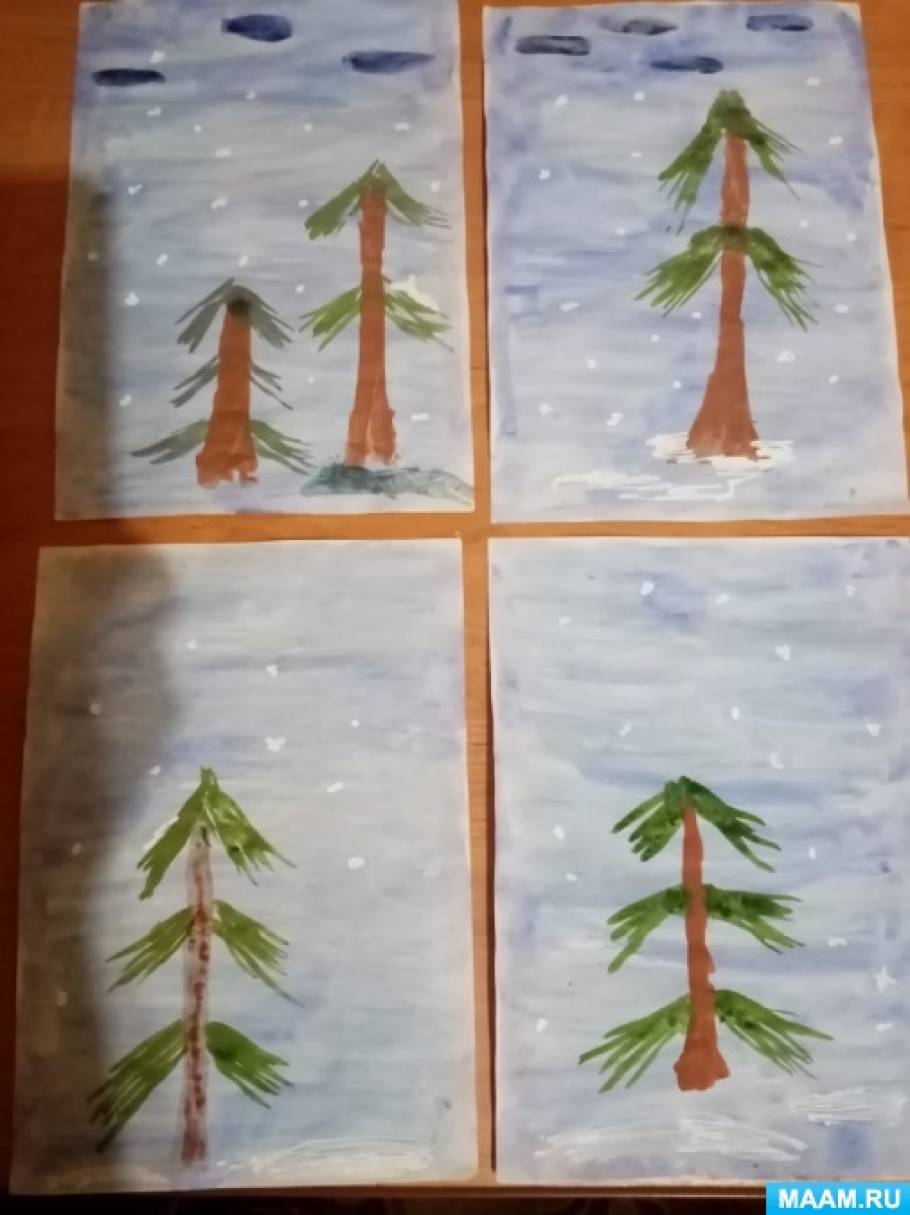 Конспект занятия по рисованию пластиковыми вилками и ватными палочками «Прогулка в волшебный, зимний лес» для старшей группы