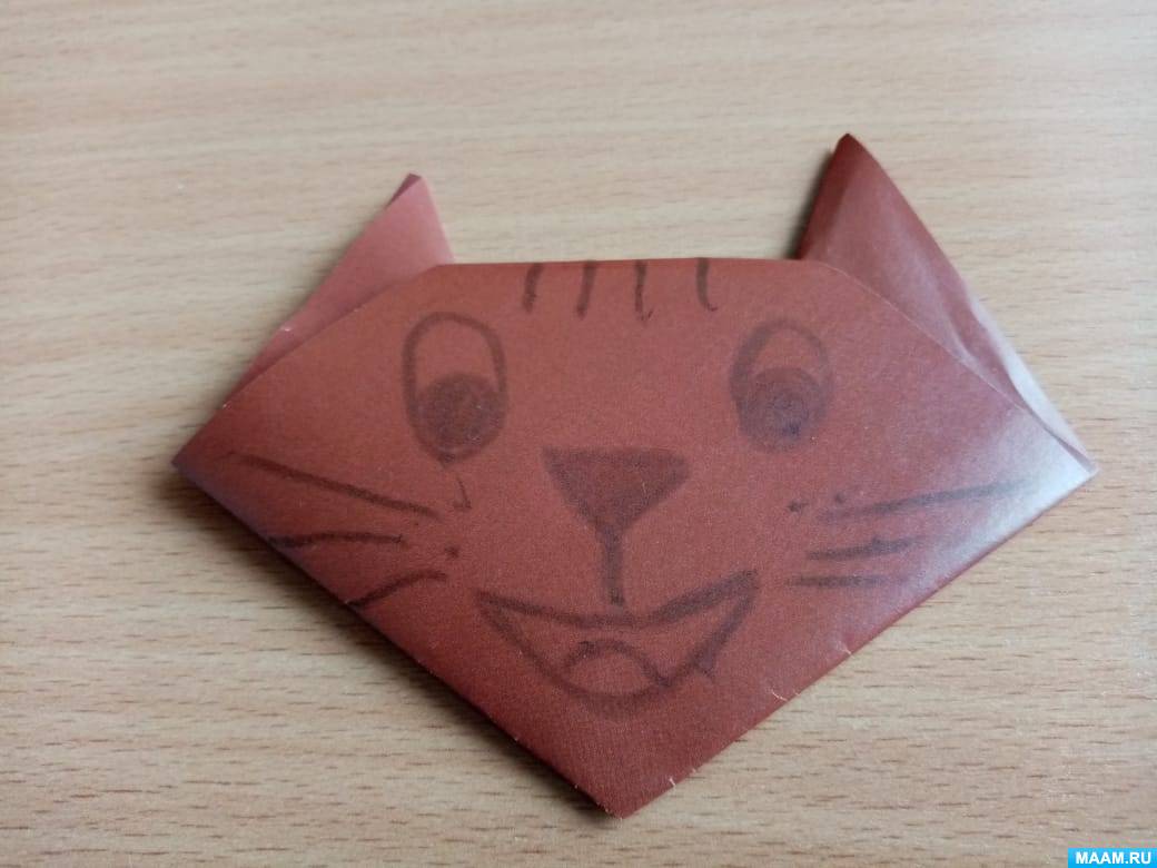 Мастер-класс по оригами с элементами рисования и аппликации «Весёлый кот» для старших дошкольников