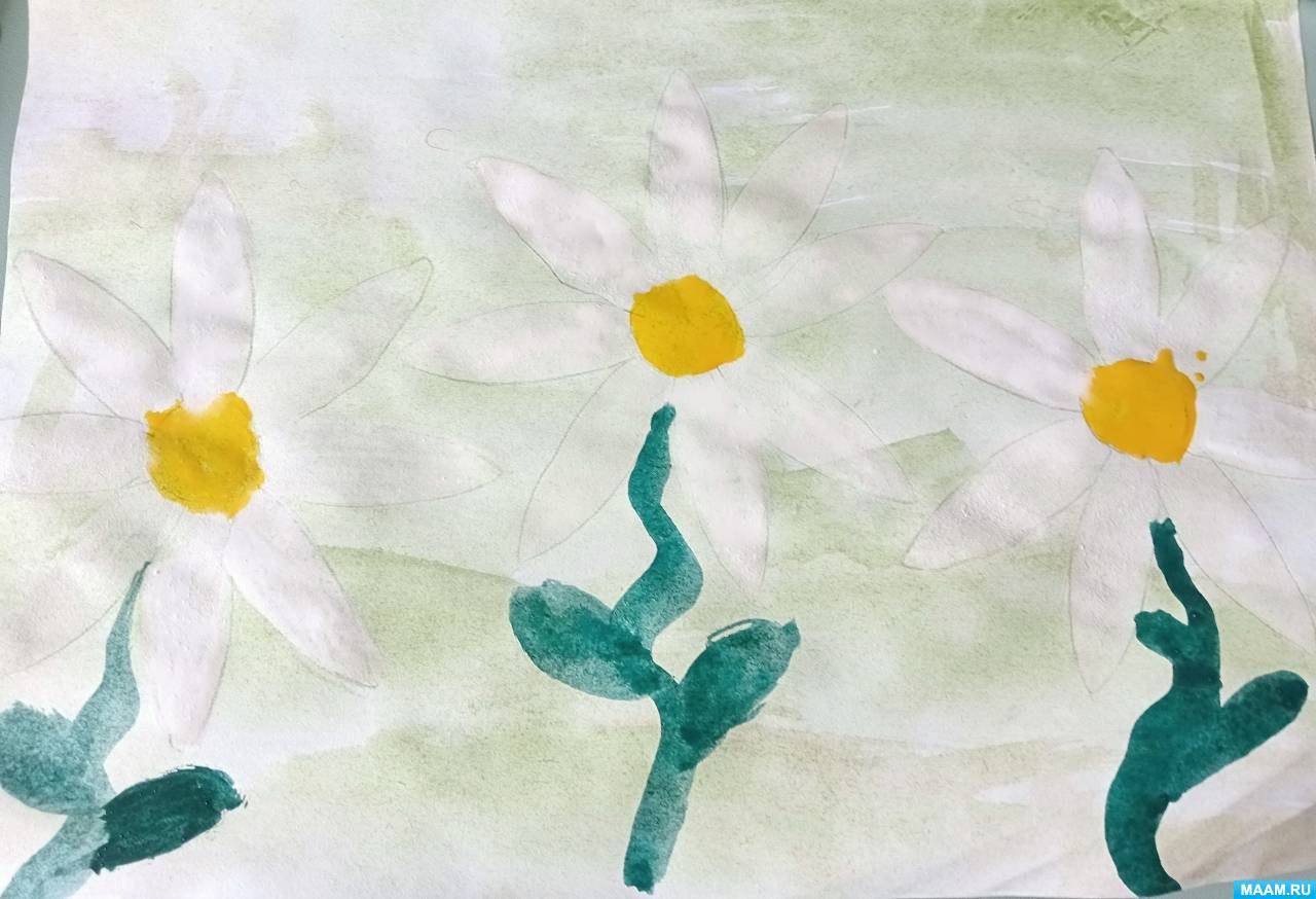Мастер-класс по рисованию красками с использованием трафарета «Садовая ромашка» для дошкольников 6 лет с нарушением зрения