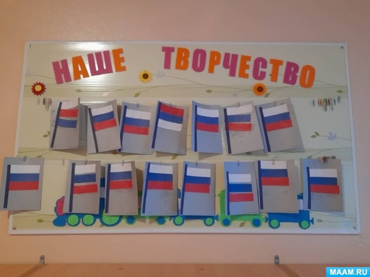 Конспект непосредственной образовательной деятельности по аппликации с детьми средней группы «Государственный флаг России«