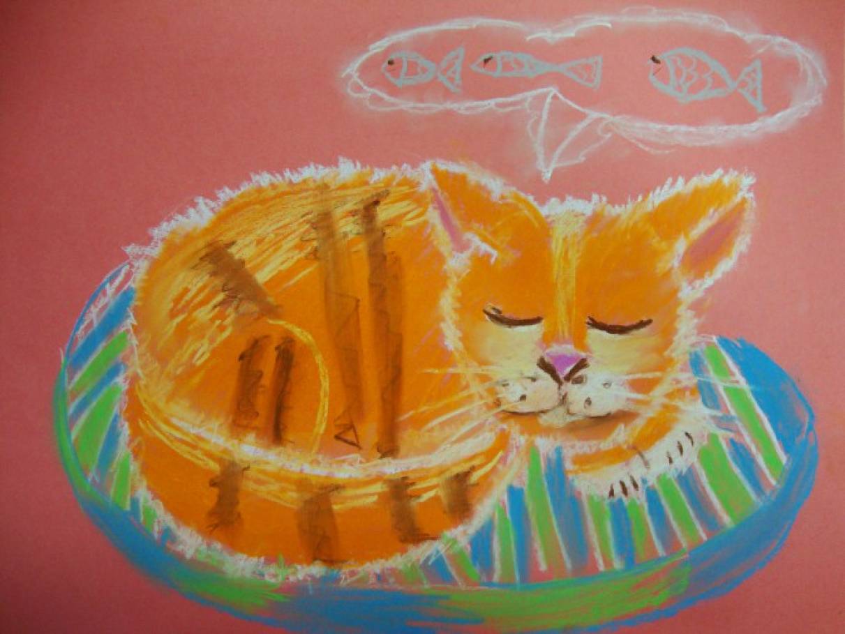 Как нарисовать котика мелками