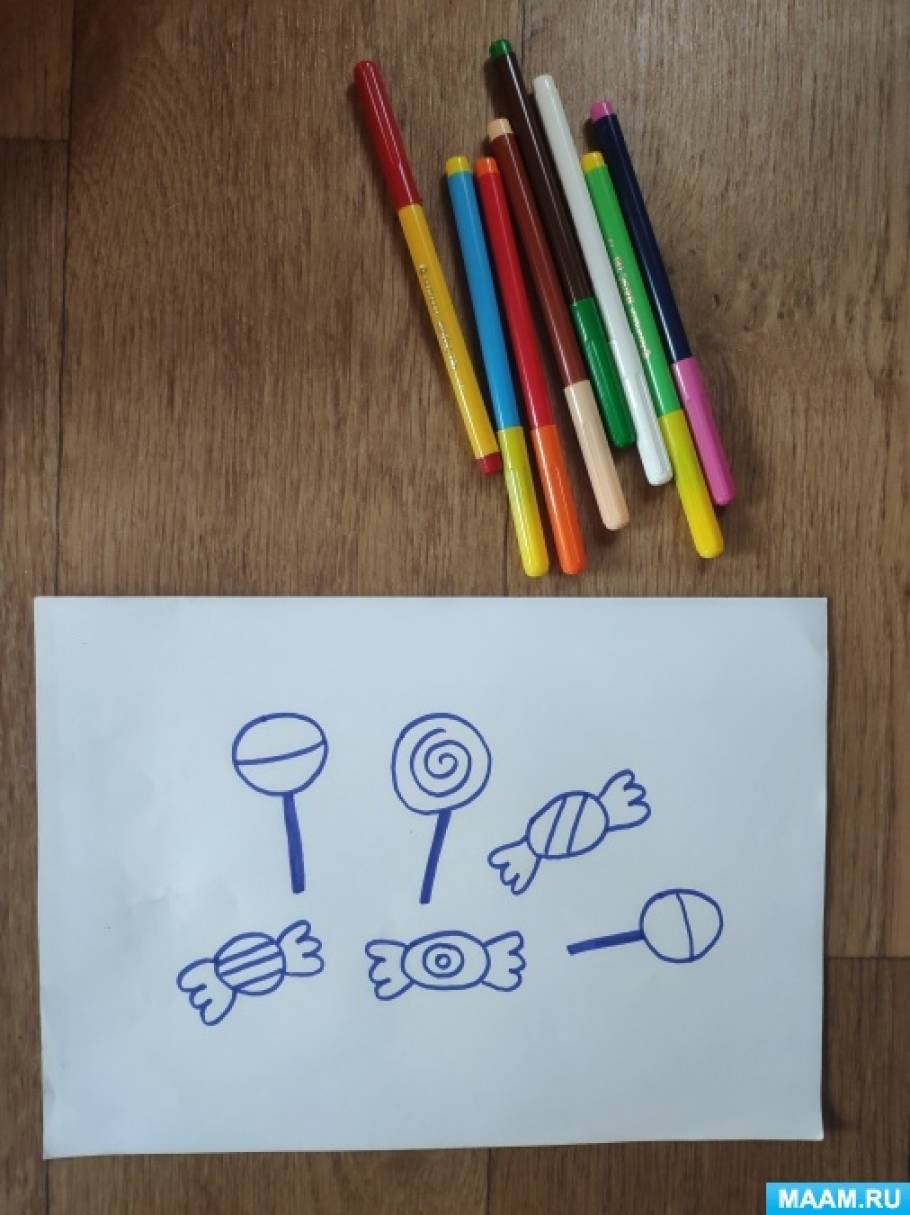 Рисование фломастерами «Конфеты» для детей разновозрастной группы