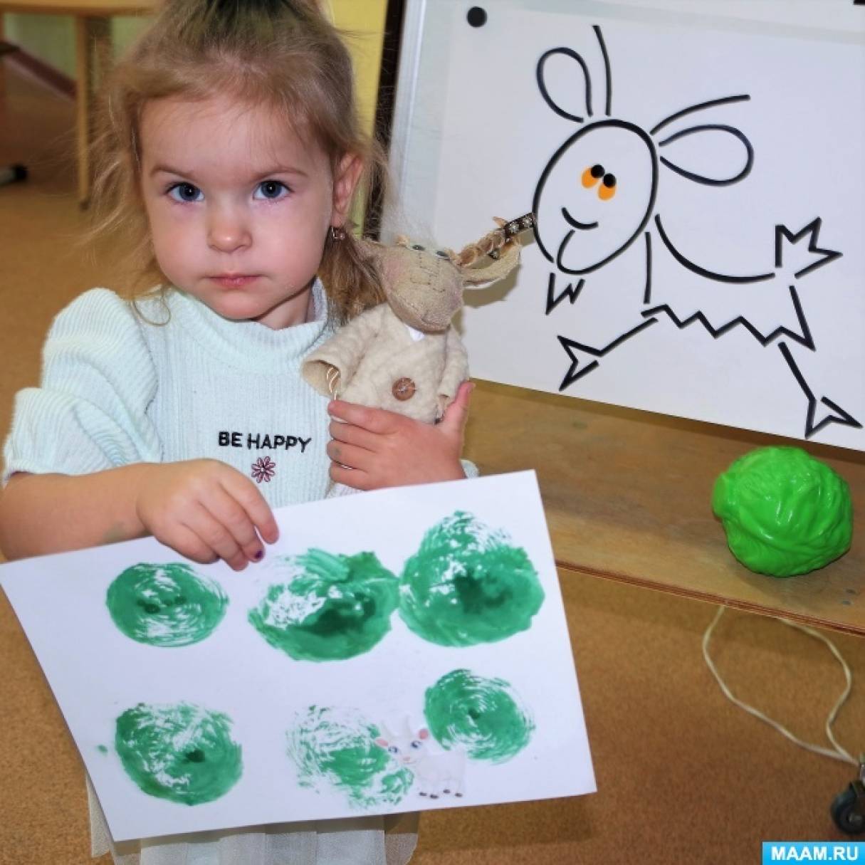 Использование полиэтиленового пакета в нетрадиционном рисовании с детьми 3 лет «Капустка для козы Марфуши»