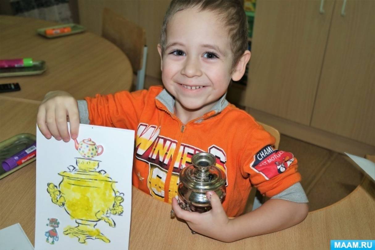 Использование пуантилизма в работе с детьми младшего дошкольного возраста. Рисование «Самовар для Мухи-Цокотухи»