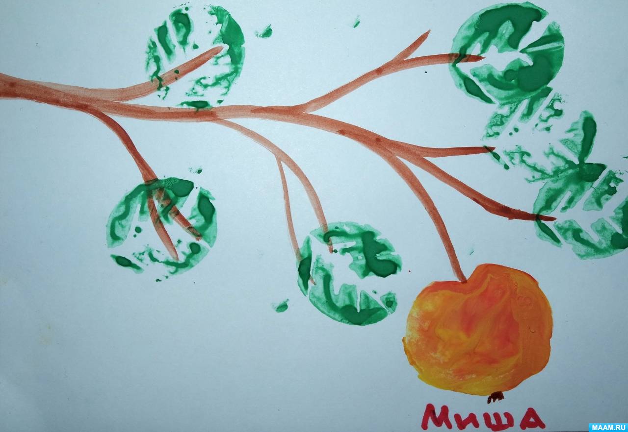 Конспект занятия по рисованию с использованием штампов из картофеля «Ветка яблони» с детьми трёх лет