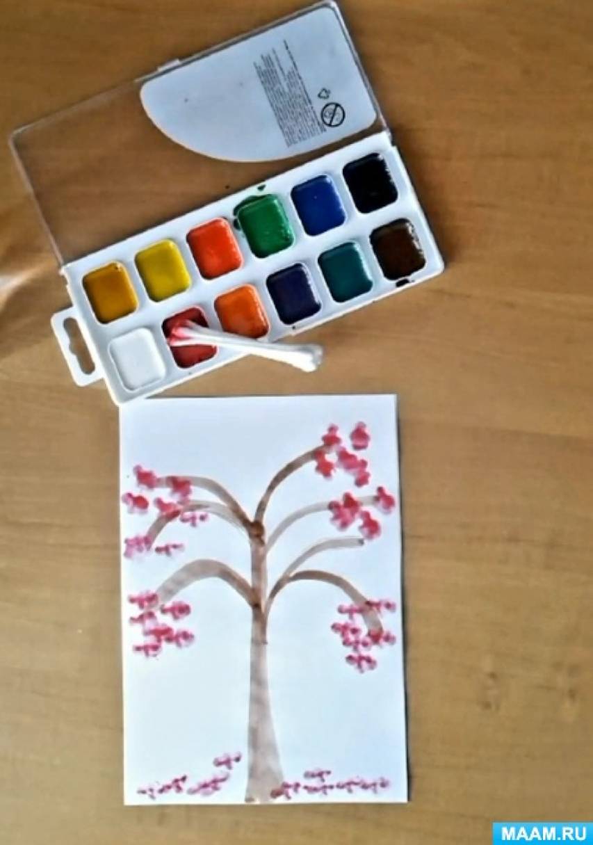 Мастер-класс по рисованию с помощью ватных палочек «Дерево сакура»
