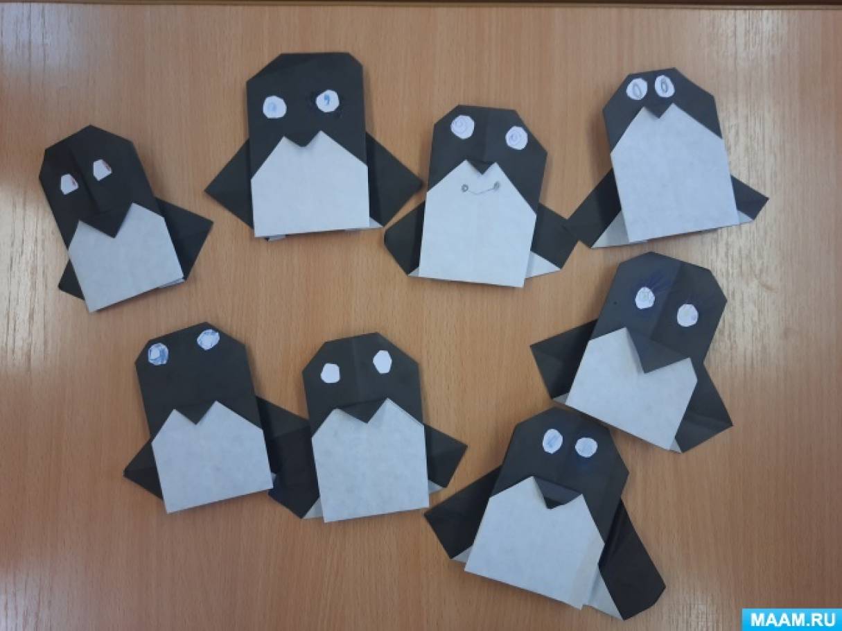 Детский мастер-класс по оригами-конструированию по схеме «Пингвин»