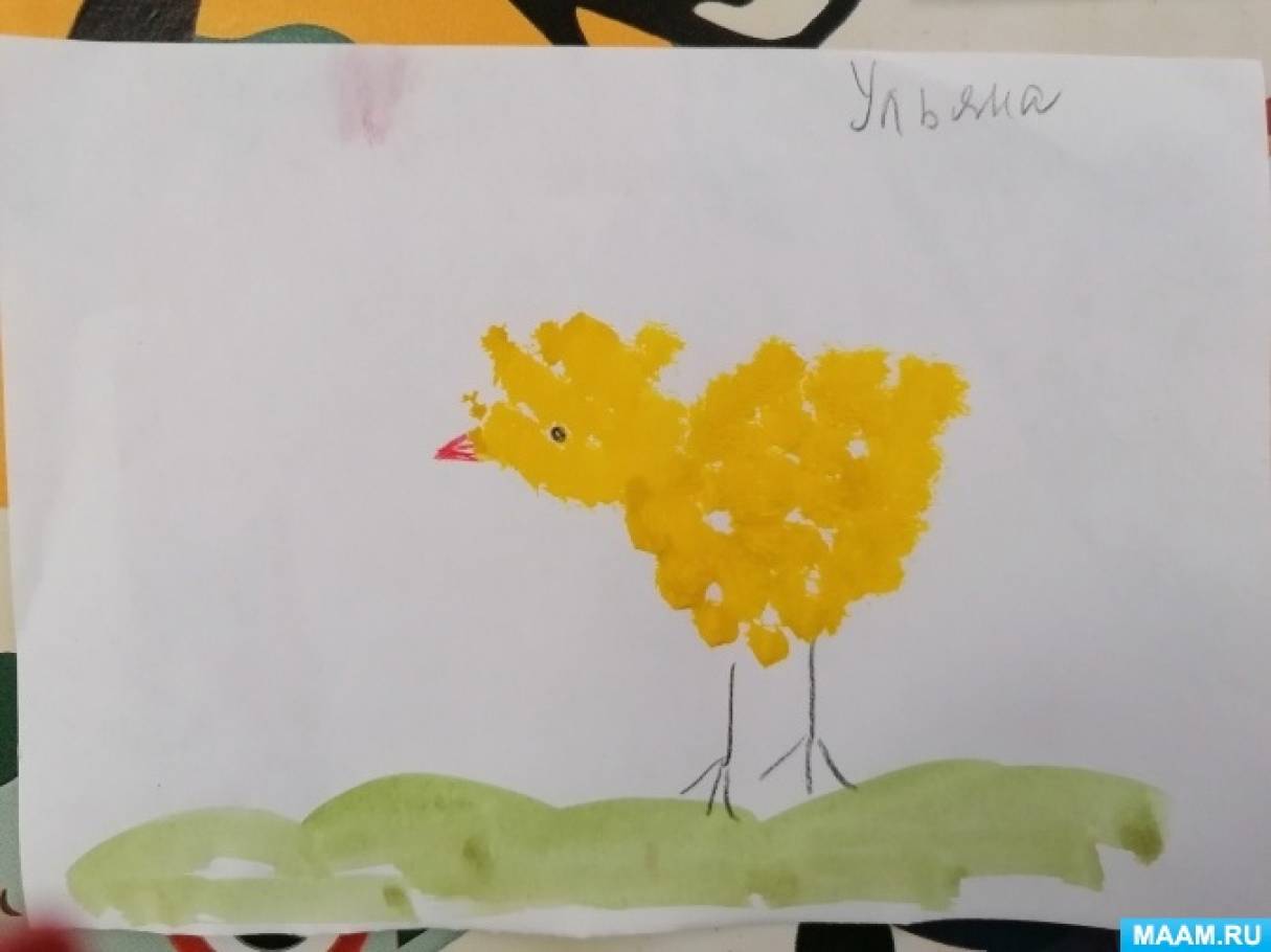 Конспект занятия по рисованию тычком жесткой кисти «Чудесные цыплята» с детьми раннего возраста