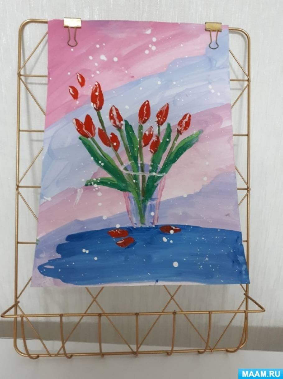 Детский мастер-класс по рисованию гуашью «Тюльпаны»