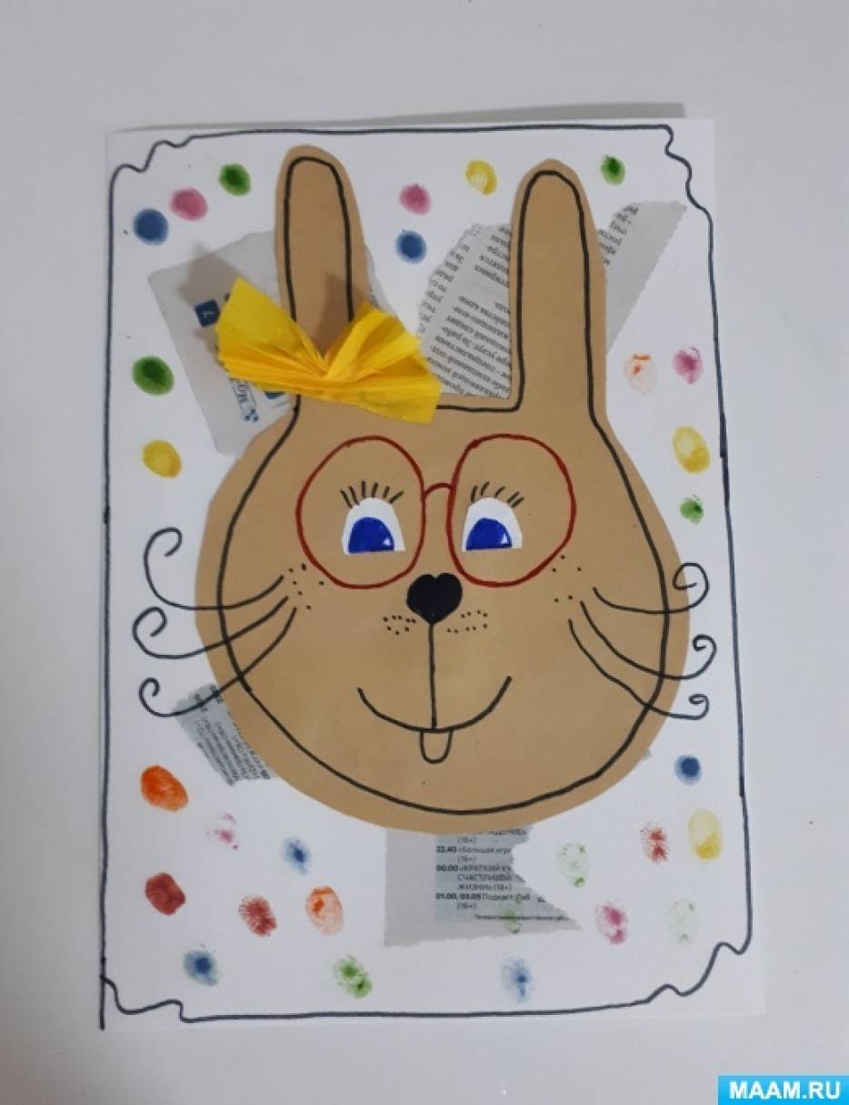 Мастер-класс по плоскостной аппликации из бумаги для эскизов для детей 5–7 лет «Кролик»
