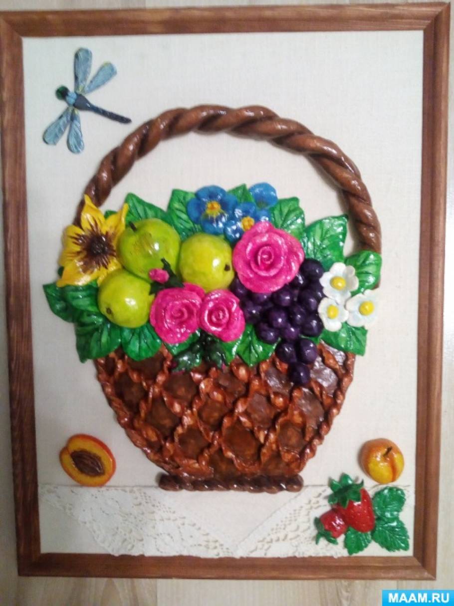 Корзинка с фруктами из соленого теста
