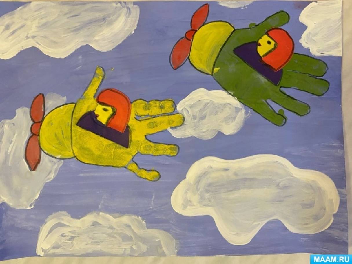 Мастер-класс по рисованию ладошкой «Самолёты в небе синем»