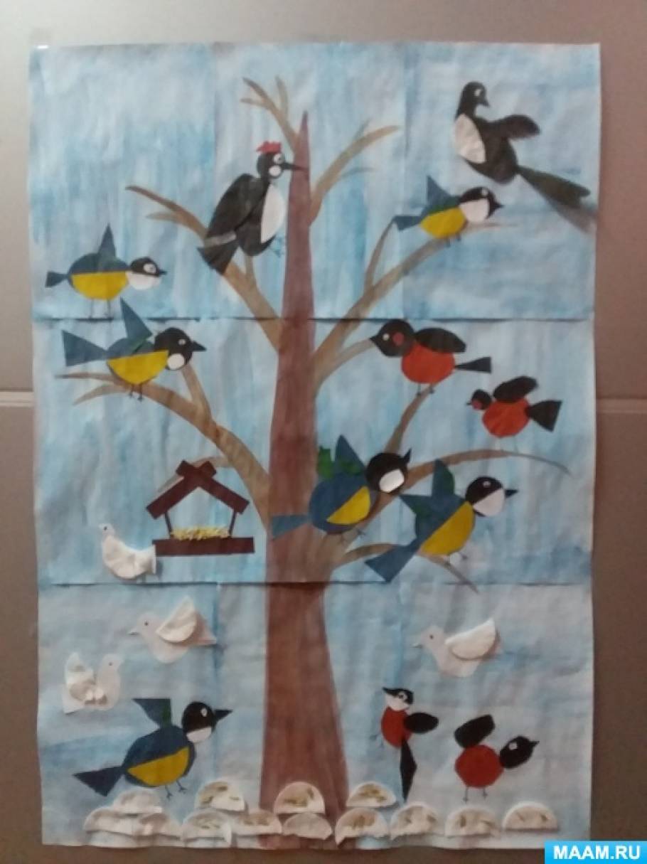 Коллективная работа день птиц. Синичкин день в детском саду в подготовительной группе. Птицы подготовительная группа. Зимующие птицы подготовительная группа. Рисование день птиц в подготовительной группе.