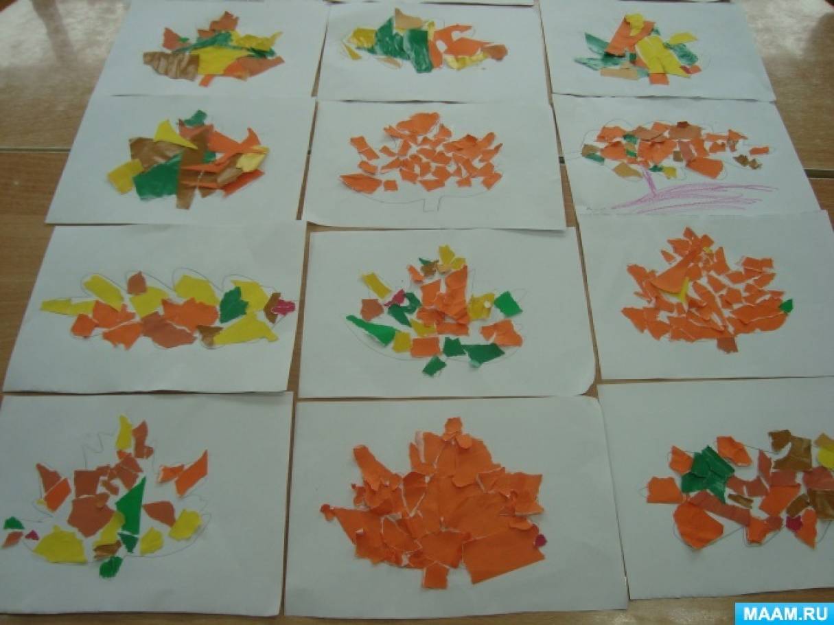 Конспект занятия по обрывной аппликации в старшей группе «Осенние листья» в технике «мозаика»