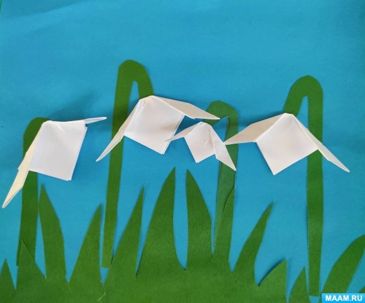 Мастер-класс для детей по аппликации из цветной бумаги с элементами оригами «Подснежники»