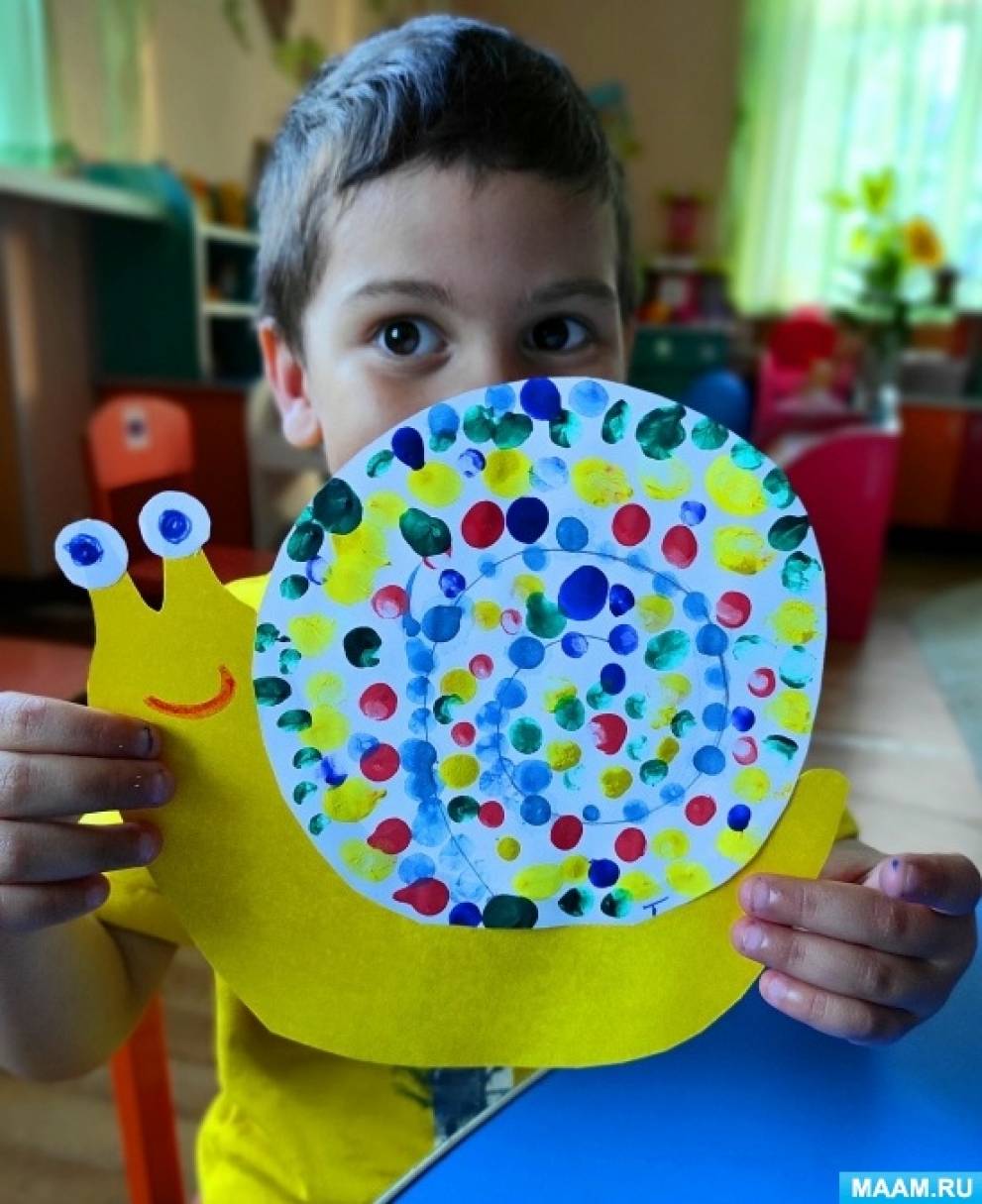 Детский мастер-класс для детей младшего дошкольного возраста по рисованию пальчиками «Улитка»