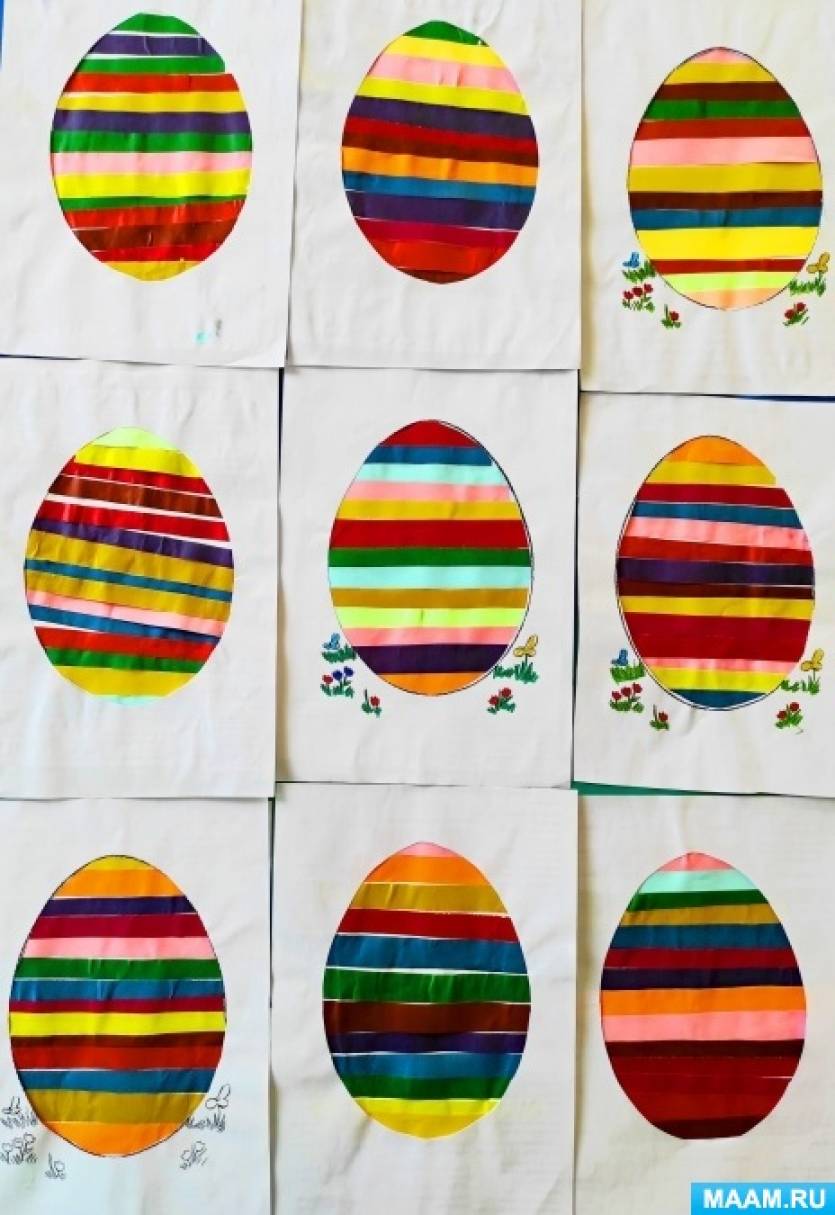 Детский мастер-класс по аппликации из цветных полосок «Пасхальное яйцо»