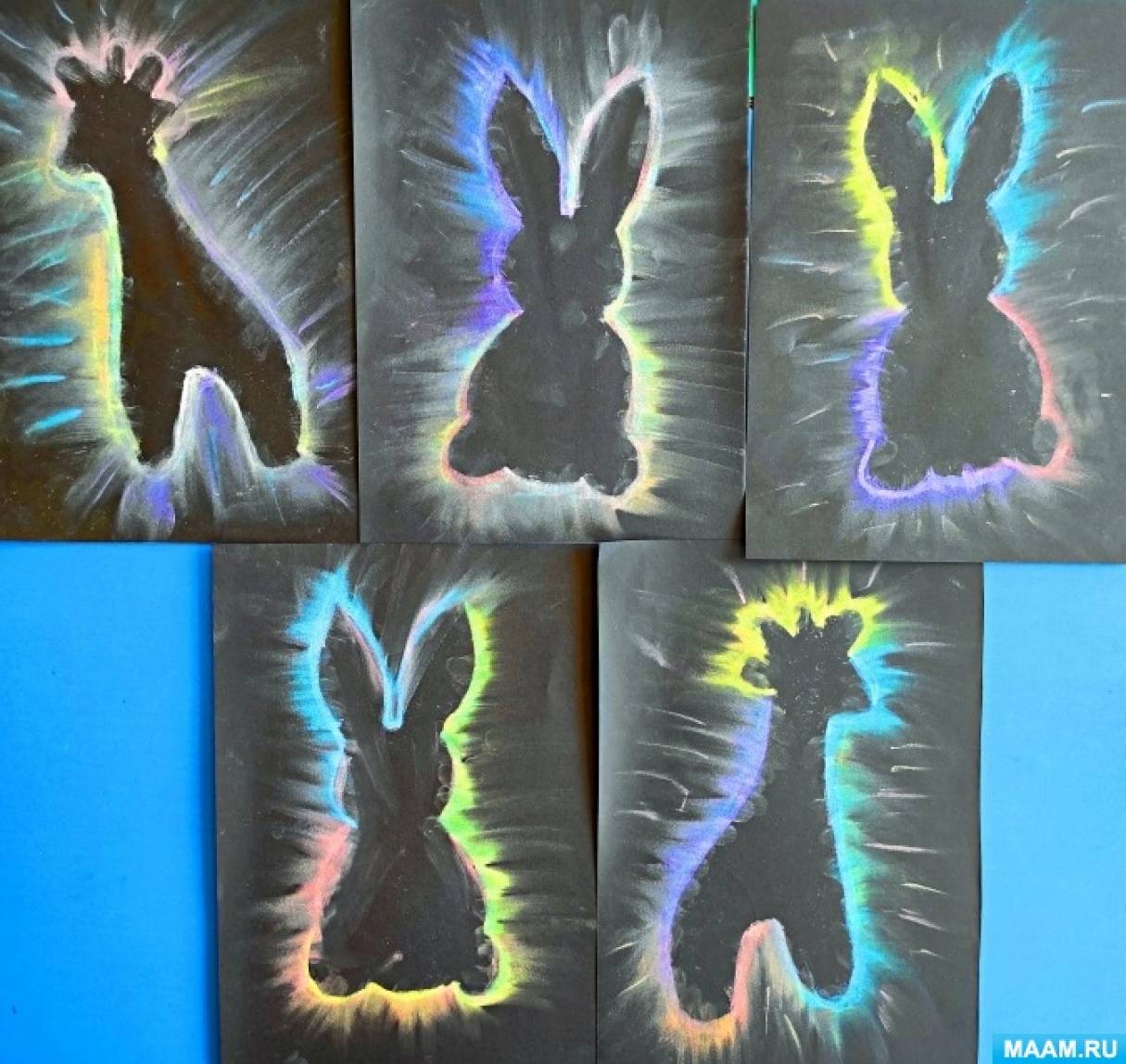 Детский мастер-класс по нетрадиционной технике рисования пальчиками и цветным мелом «Кролик и Жираф»