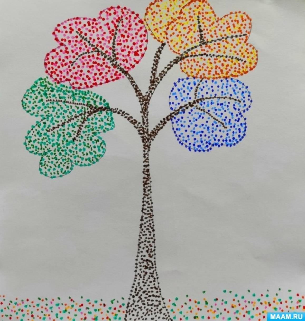 Мастер-класс для детей «Осеннее дерево» в технике нетрадиционного рисования «пуантилизм»
