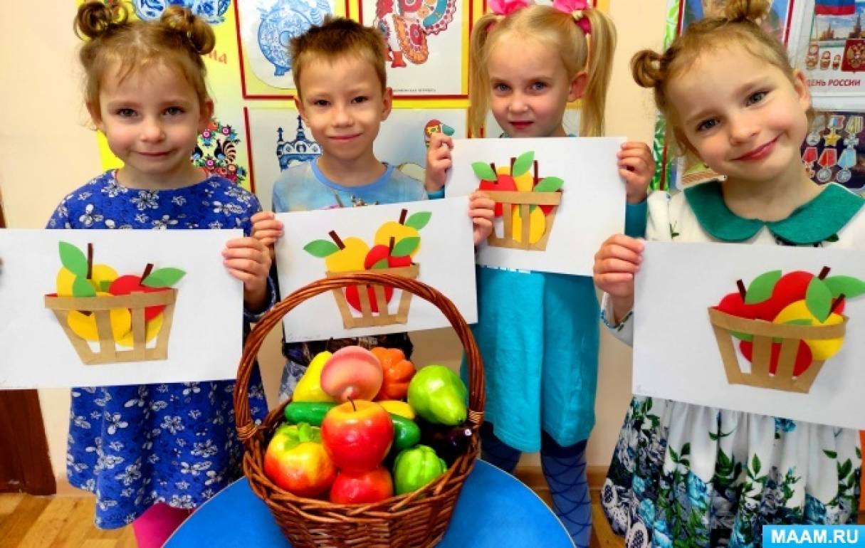 Мастер-класс по объёмной аппликации из бумаги «Корзина с яблоками» с детьми старшего дошкольного возраста