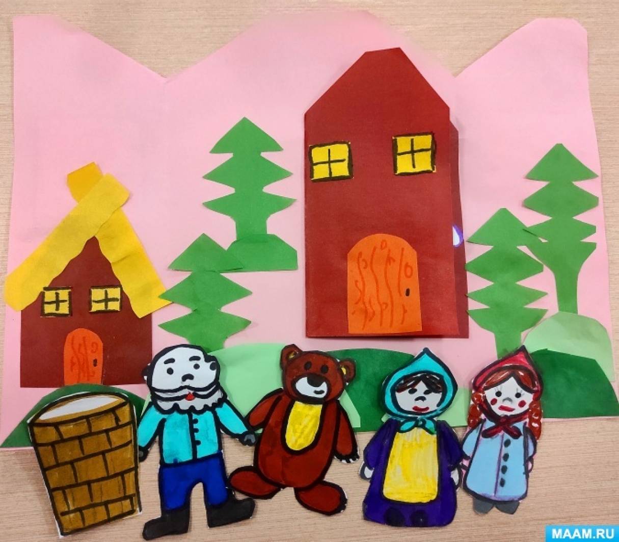 Детский мастер-класс по аппликации с элементами рисования «Книжка — сказка «Маша и медведь»»