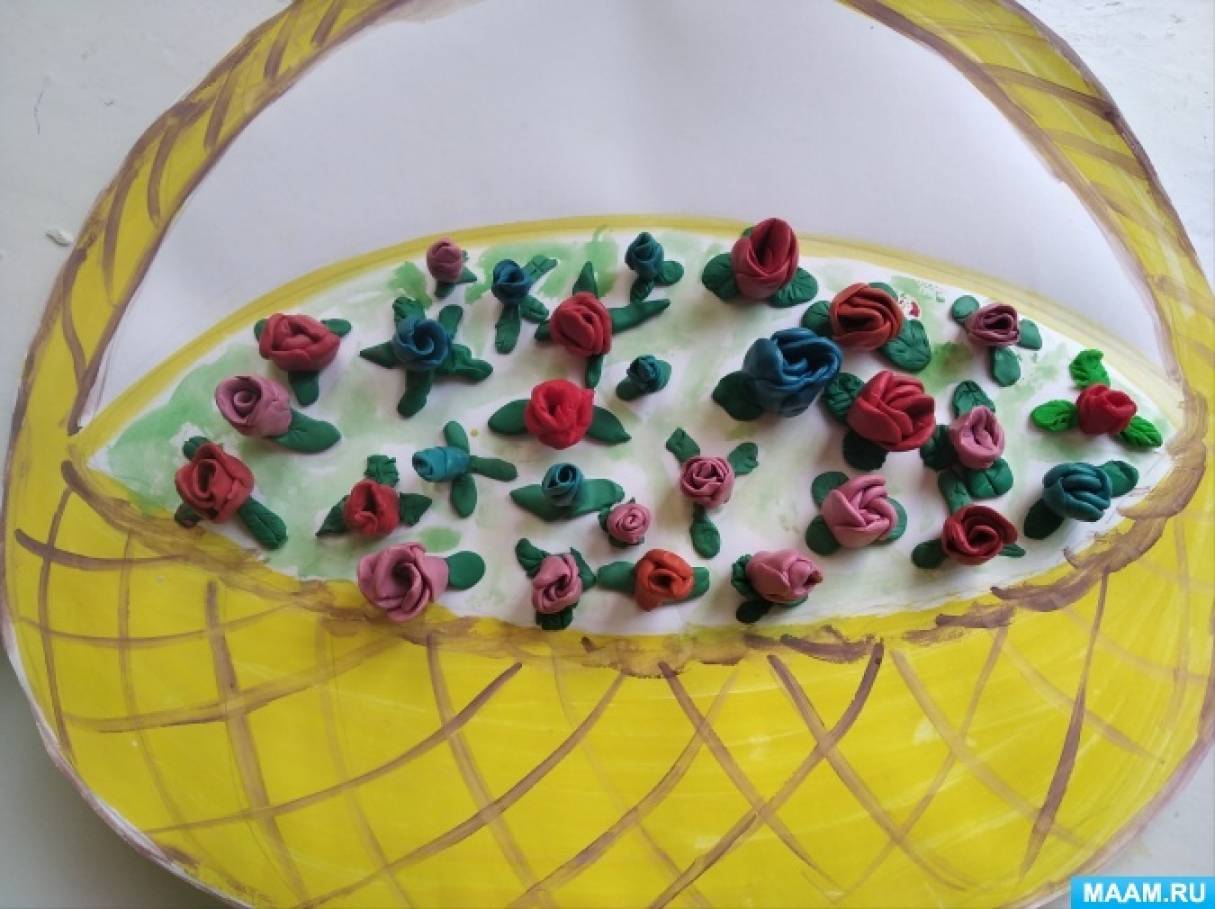 Конспект ООД по лепке в технике пластилинографии в старшей группе «Корзина с розами в подарок мамам»