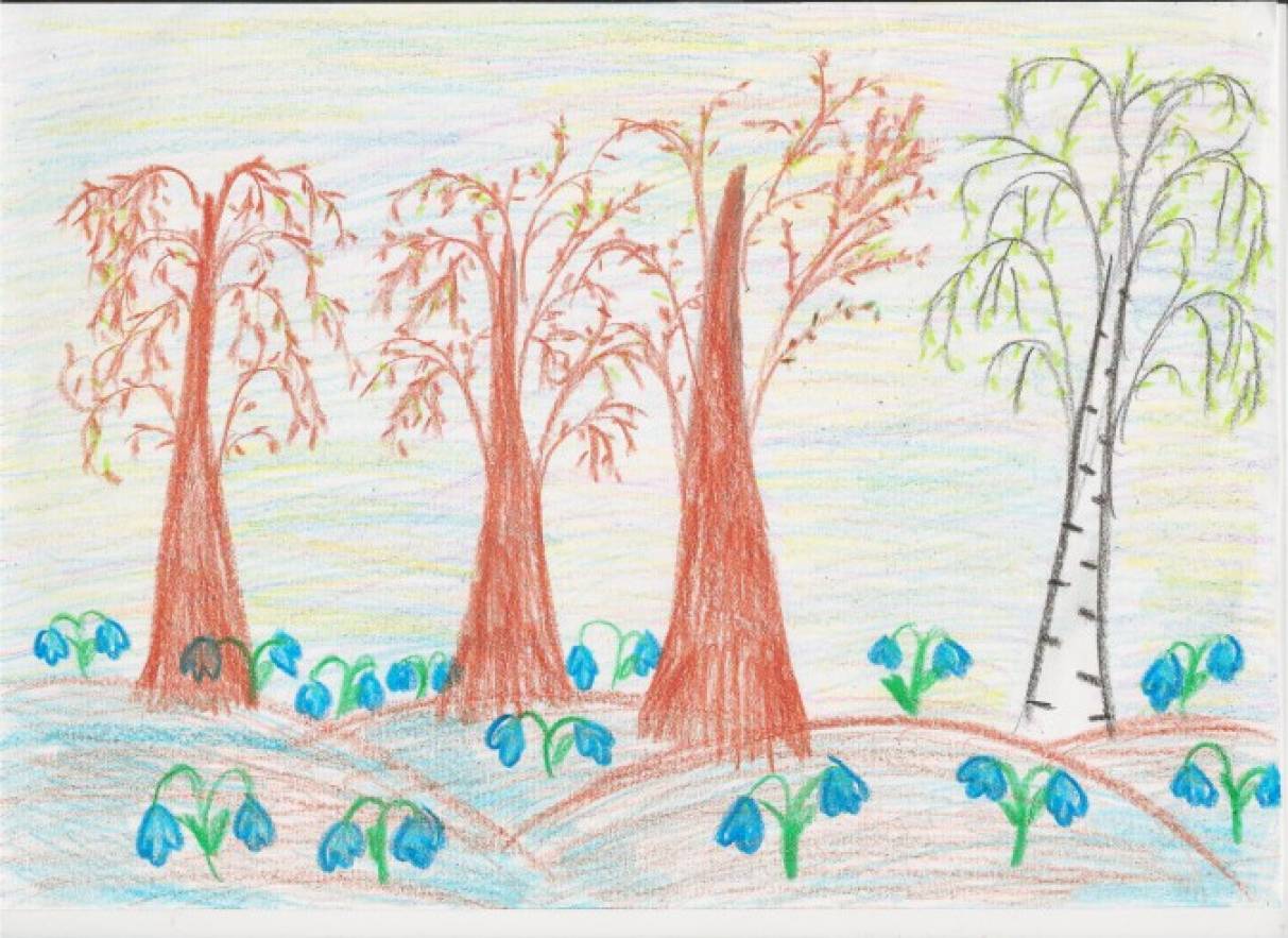 Весенний пейзаж детский рисунок легкий